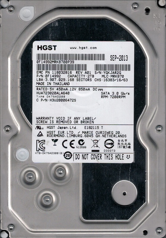 HUA723020ALA640 P/N: 0F14992 MLC: MRK870 SEP 2013 HGST 2TB | eBay