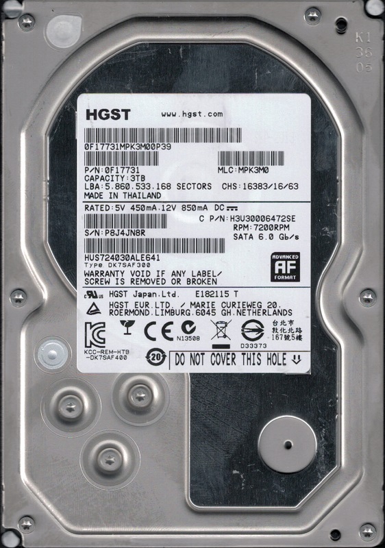 HGST HUS724030ALE641 P/N: 0F17731 MLC: MPK3M0 3TB | eBay