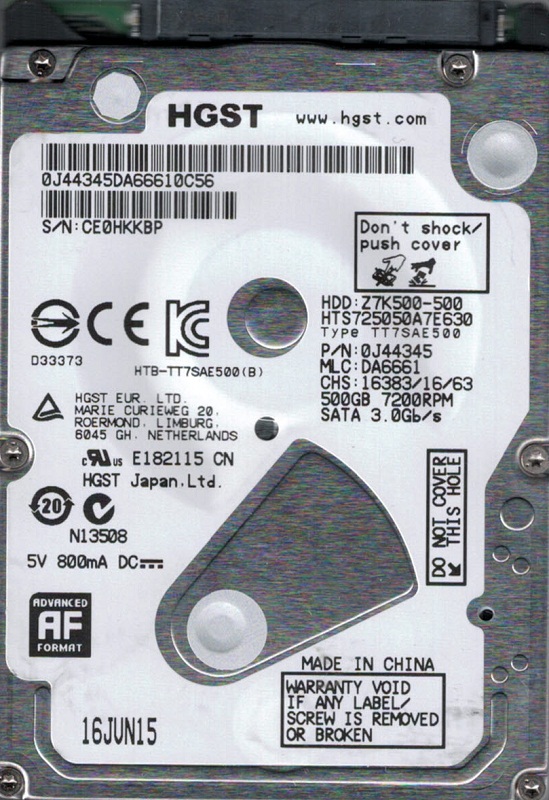 HTS725050A7E630 P/N: 0J44345 MLC: DA6661 HGST 500GB | eBay