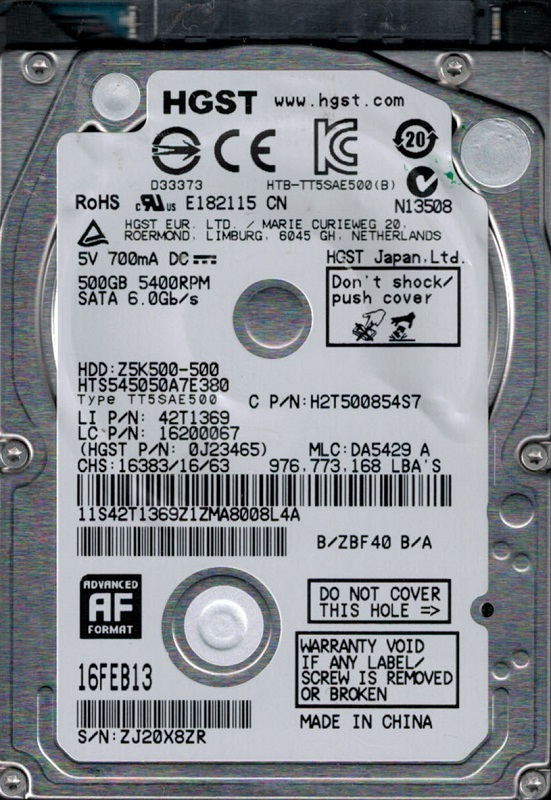 【中古】「未使用品」hts545050?a7e380?P/N : 0j11285?MLC : da5280?HGST 500?GB HGST HTS545050A7E380 MLC: DA5429 P/N: 0J23465 500GB | eBay