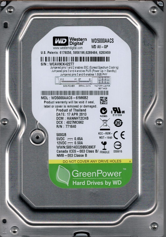 【中古】Western Digital wd5000aajs-19?a8b2?500?GB DCM : hannhtjcb Western Digital WD5000AACS-61M6B2 500GB DCM: HANNHT2CHB WCAV9 | eBay