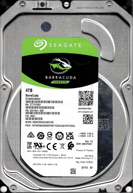 ST4000DM004 P/N: 2CV104-300 F/W: 0001 TK ZTT SEP 2021 Seagate 4TB