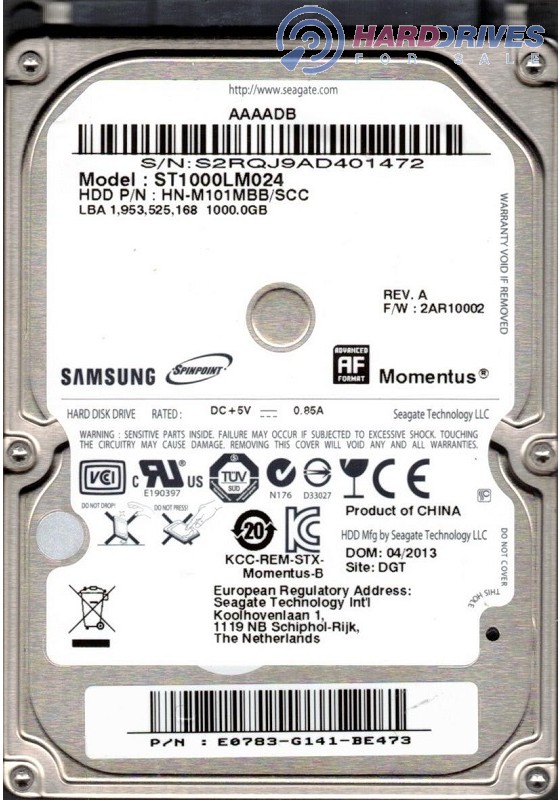 Samsung St1000lm024 F W 2ar P N Hn M101mbb Scc 1tb Seagate