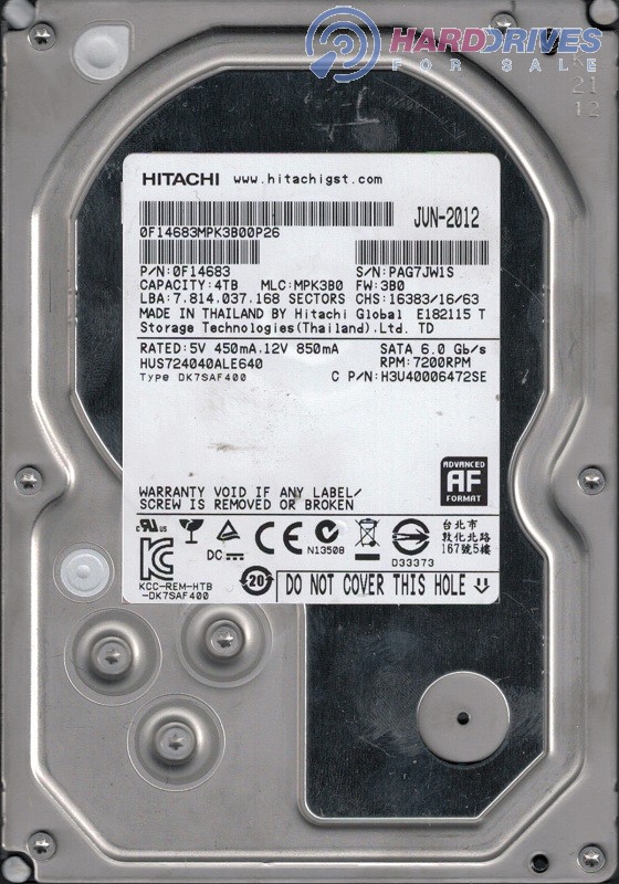 HUS724040ALE640 P/N: 0F14683 MLC: MPK3B0 Hitachi 4TB