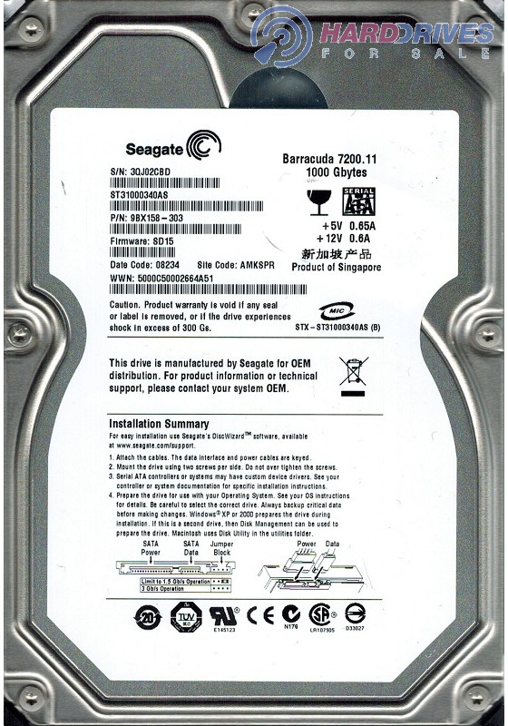 ST31000340AS 9BX158-303 SD15 AMKSPR