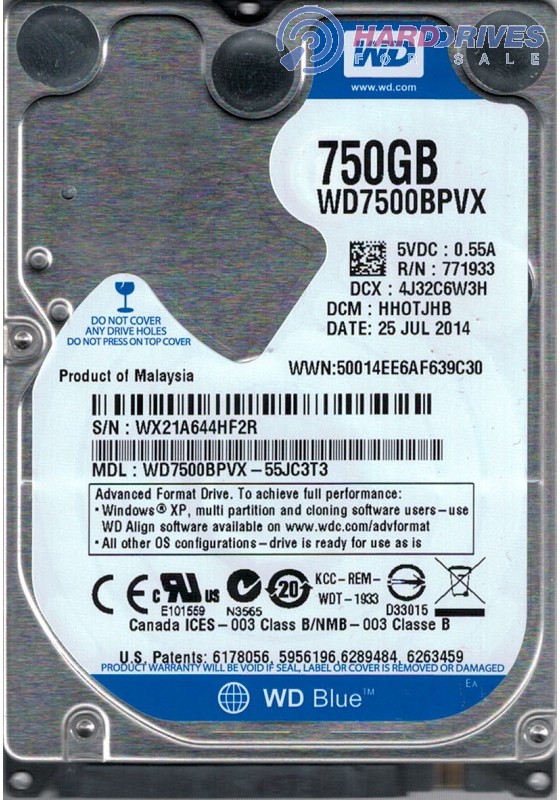 WD7500BPVX-55JC3T3