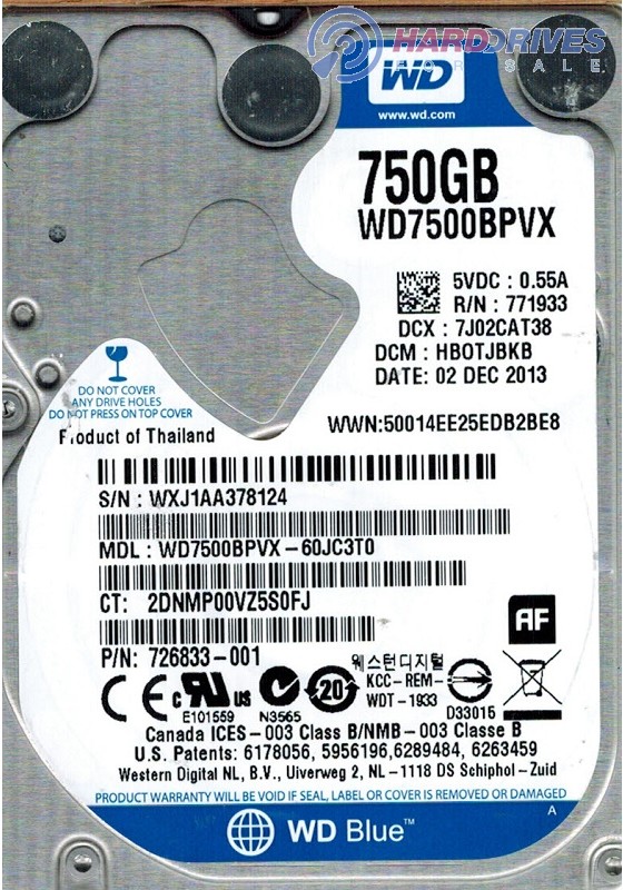 WD7500BPVX-60JC3T0 