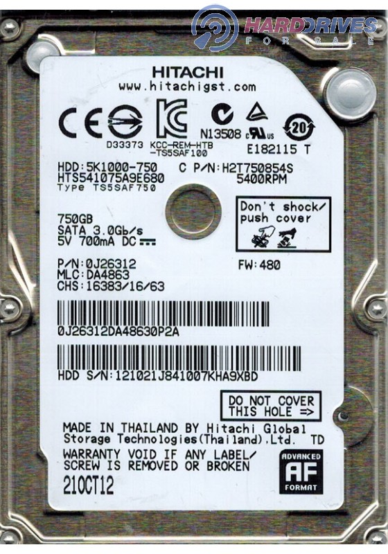 HTS541075A9E680 P/N: 0J26312 MLC: DA4863