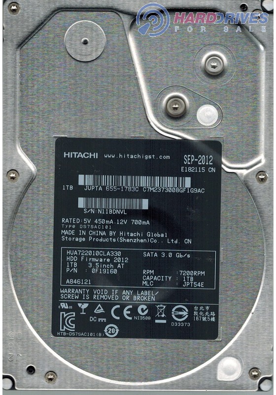 Hitachi HUA722010CLA330 P/N: 0F19160 MLC: JPT54E MAC 655-1783C 1TB