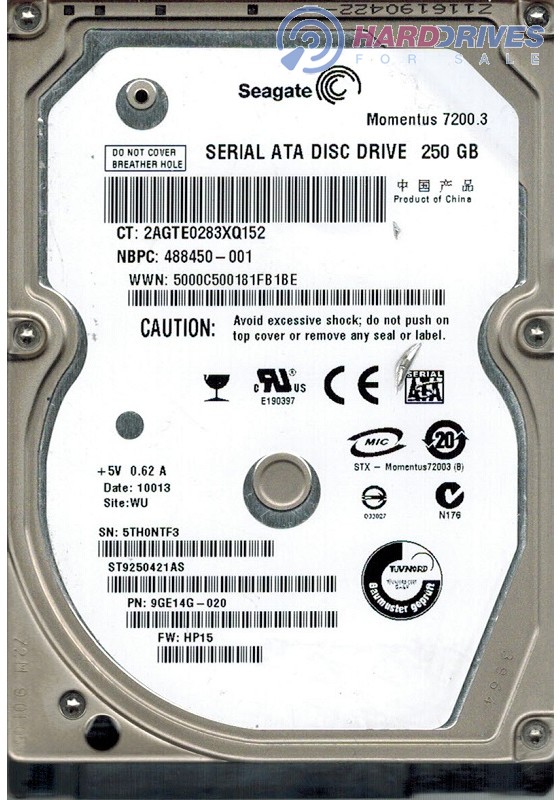 ST9250421AS 9GE14G-020 HP15 WU