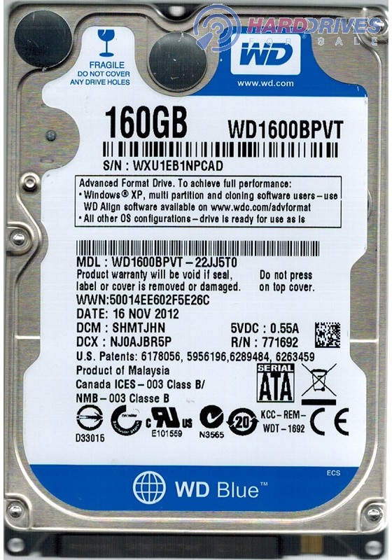 WD1600BPVT-22JJ5T0