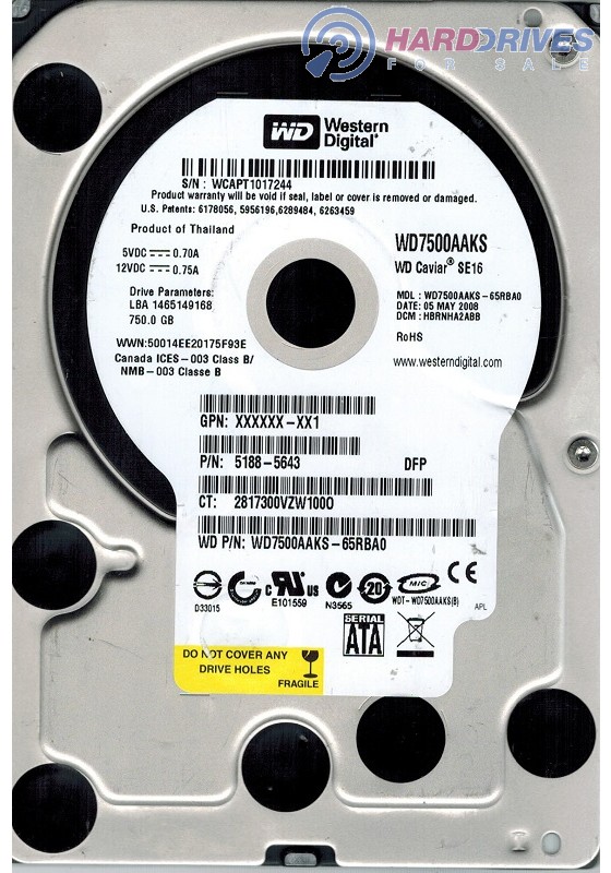 WD7500AAKS-65RBA0