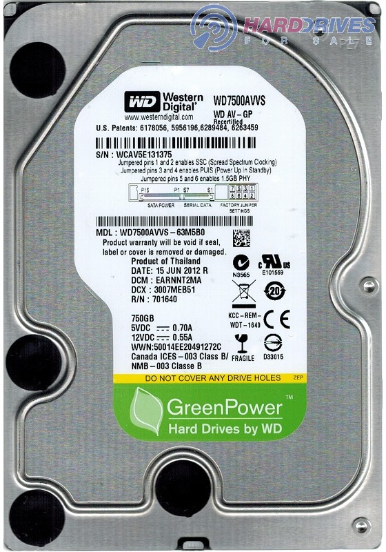 WD7500AVVS-63M5B0