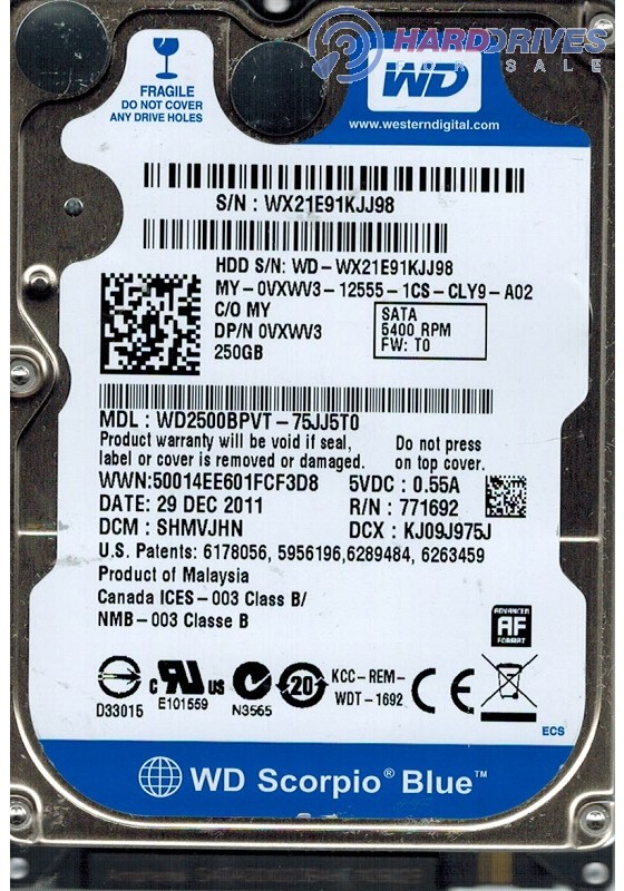 WD2500BPVT-75JJ5T0