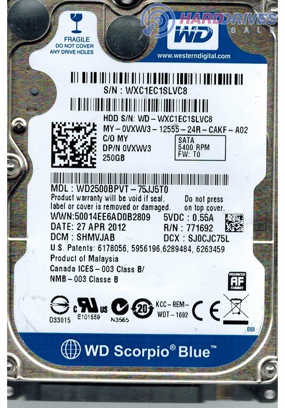 WD2500BPVT-75JJ5T0