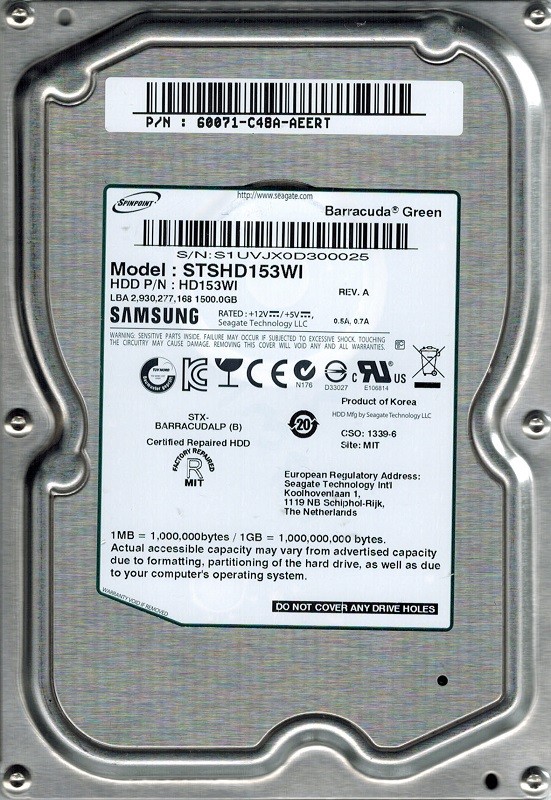 Samsung STSHD153WI 1.5TB P/N: 60071-C48A-AEERT HD153WI 