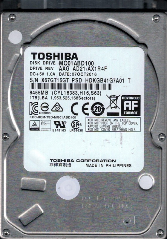 MQ01ABD100 AAG AD21/AX1R4F Toshiba 1TB