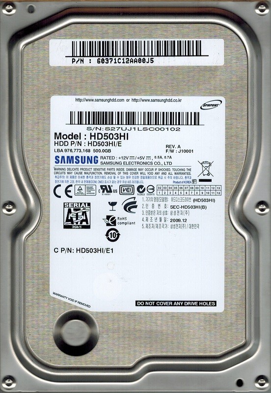 Samsung HD503HI F/W: J10001 500GB P/N: 60371C12AA00J5