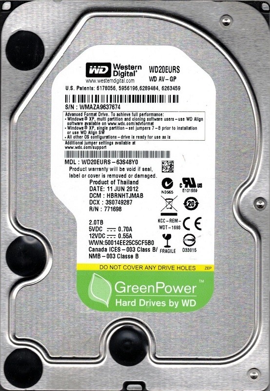 Western Digital WD20EURS-63S48Y0 2TB DCM: HBRNHTJMAB