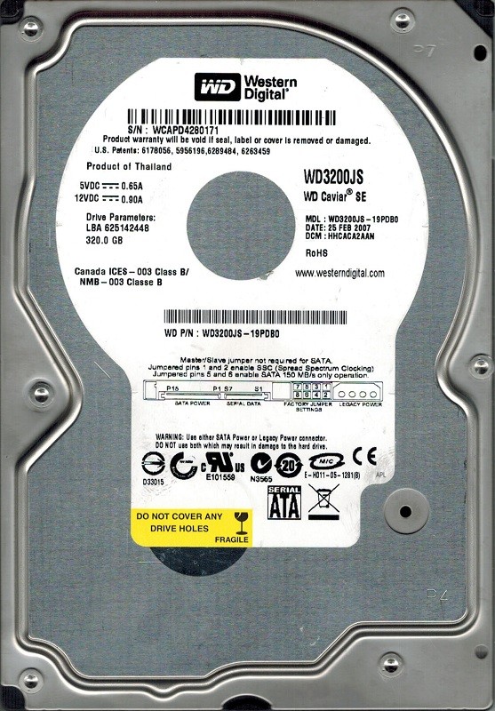 Western Digital WD3200JS-19PDB0 320GB DCM: HHCACA2AAN