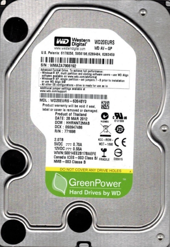 Western Digital WD20EURS-63S48Y0 2TB DCM: HHRNNT2MAB