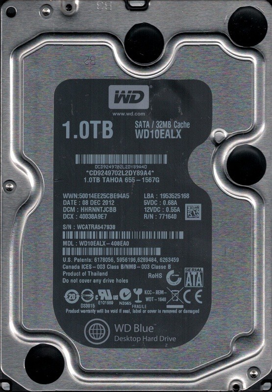 WD10EALX-408EA0 DCM: HHRNNTJCBB WCATR MAC 655-1567G Western Digital 1TB
