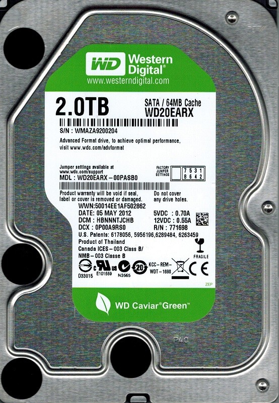 Western Digital WD20EARX-00PASB0 DCM: HBNNNTJCHB 2TB