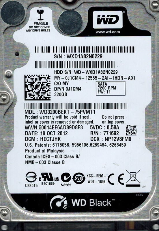 Western Digital WD3200BEKT-75PVMT1 320GB DCM: HECTJHK
