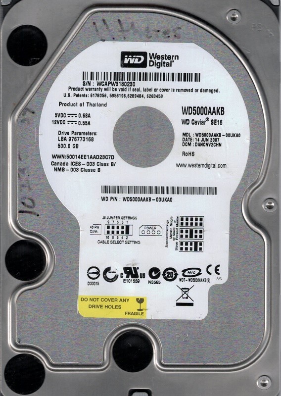 Western Digital WD5000AAKB-00UKA0 500GB DCM: DANCNV2CHN
