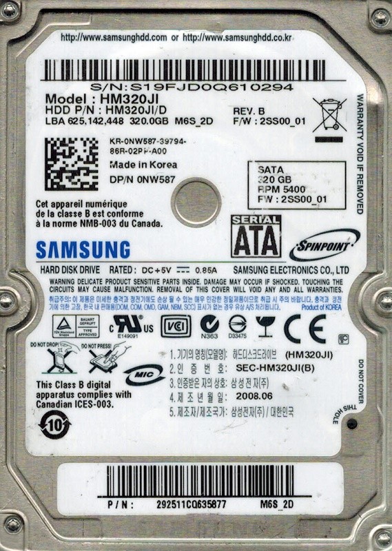 Samsung HM320JI HM320JI/D SPINPOINT 320GB P/N: 292511CQ635877 M6S_2D 2SS00_01