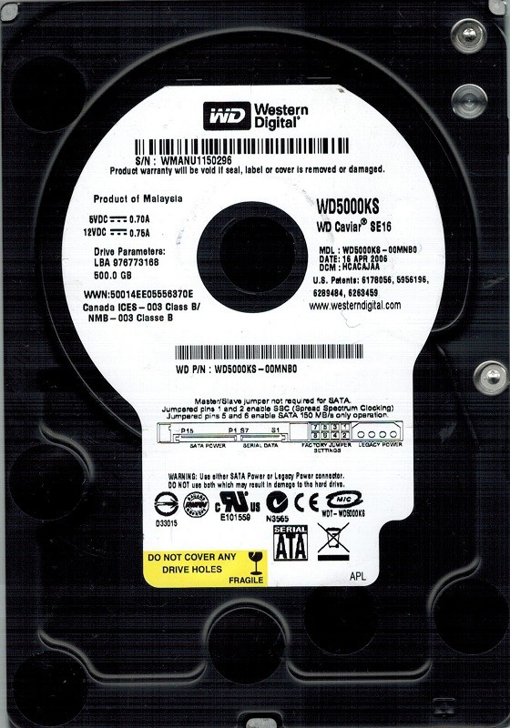Western Digital WD5000KS-00MNB0 500GB DCM: HCACAJAA