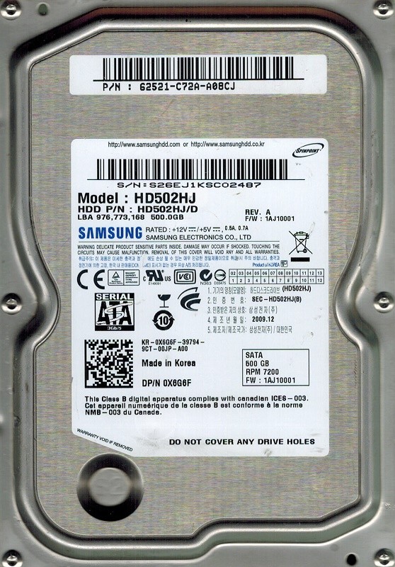 Samsung HD502HJ P/N: 62521-C72A-A08CJ  500GB SATA