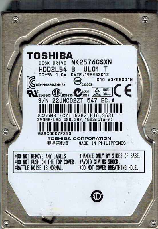 Toshiba MK2576GSXN HDD2L54 B UL01 T 250GB PHILIPPINES