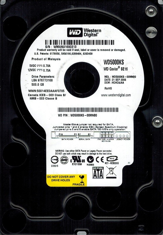 Western Digital WD5000KS-00MNB0 DCM: HCHCAJAA  500GB