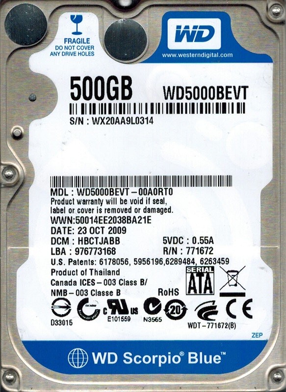 Western Digital WD5000BEVT-00A0RT0 500GB DCM: HBCTJABB