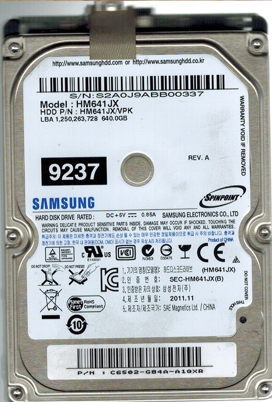 Samsung HM641JX HM641JX/VPK 640GB USB 2.0 P/N: C6502-G84A-A1QXR
