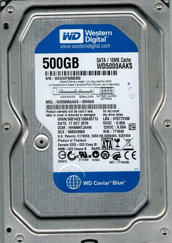 Western Digital WD5000AAKS-55V0A0 500GB DCM: HHNNNTJAHN