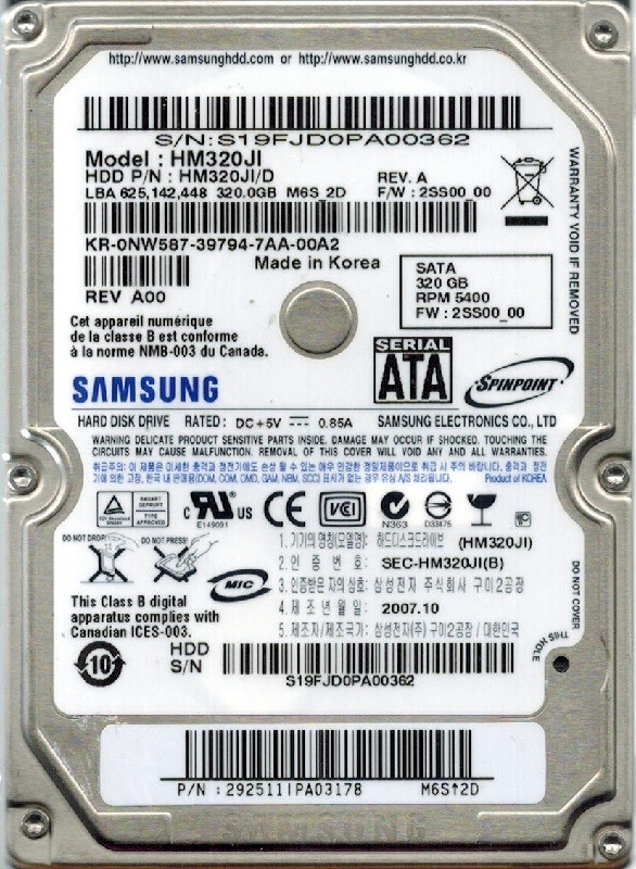 Samsung HM320JI SPINPOINT 320GB P/N: 292511IPA03178