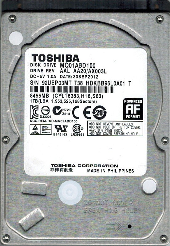 Toshiba MQ01ABD100 1TB AAL AA20/AX003L Philippines