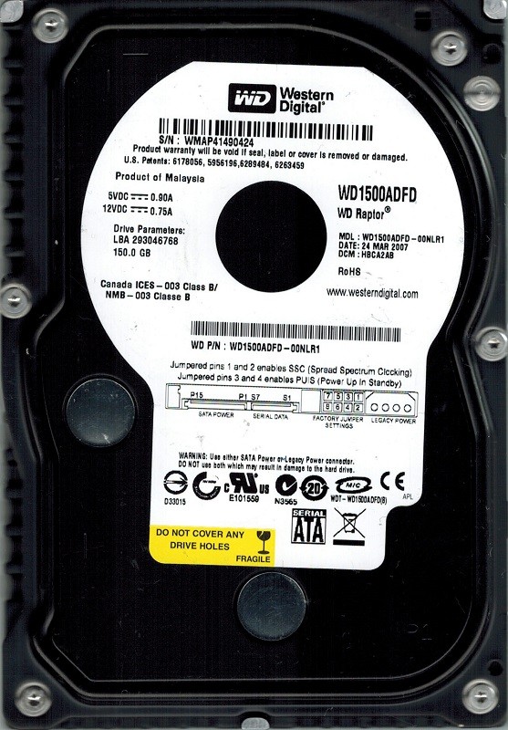 Western Digital WD1500ADFD-00NLR1 RAPTOR 150GB DCM: HBCA2AB