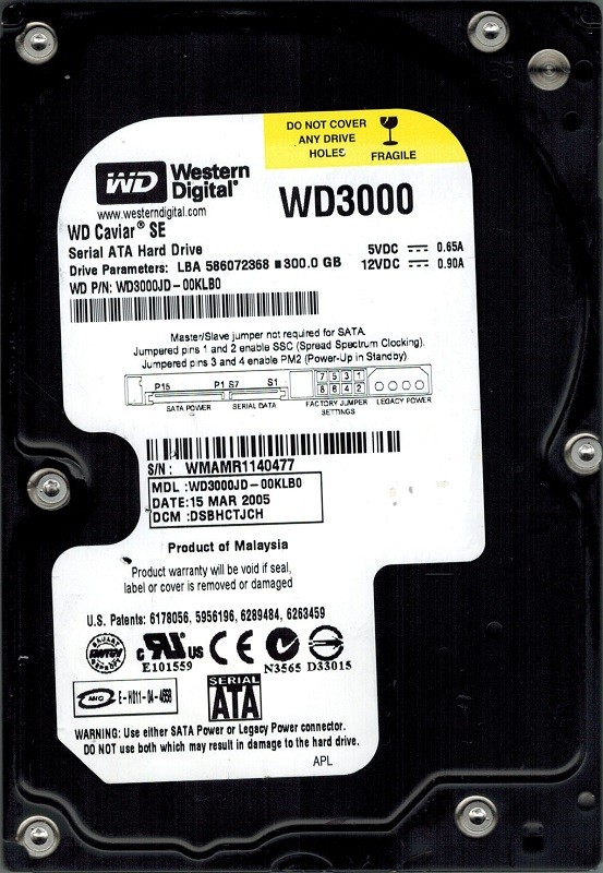 Western Digital WD3000JD-00KLB0 300GB DCM: DSBHCTJCH
