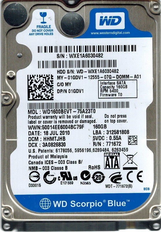 Western Digital WD1600BEVT-75A23T0 160GB DCM: HHMTJHB