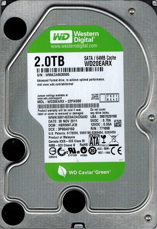 Western Digital WD20EARX-22PASB0 2TB DCM: HBRNNTJCB