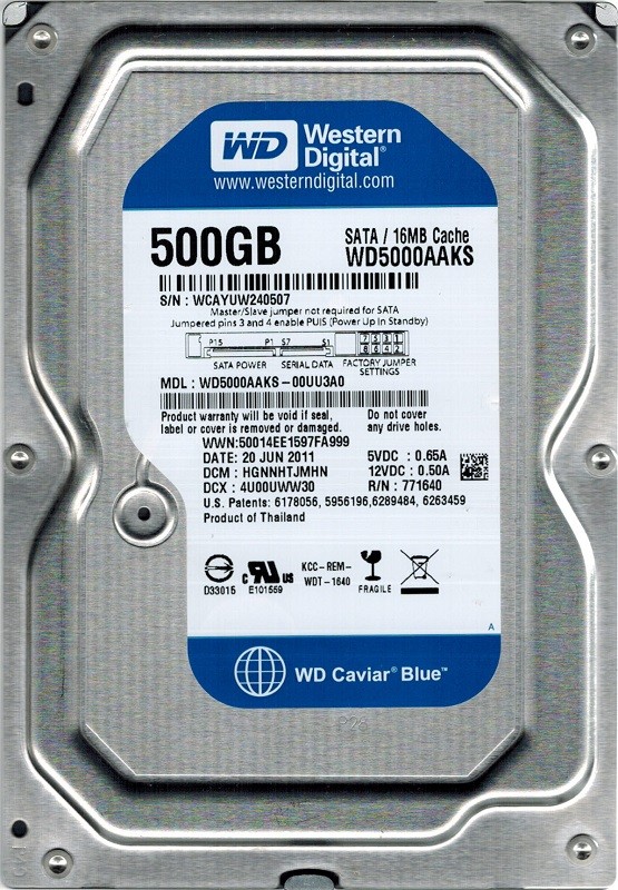 Western Digital WD5000AAKS-00UU3A0 500GB DCM: HGNNHTJMHN