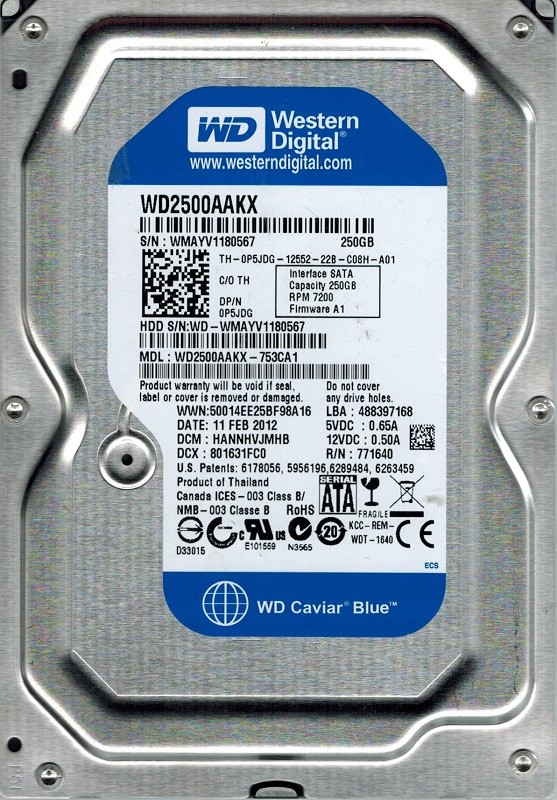 WD2500AAKX-753CA1 Western Digital DCM: HANNHVJMHB 250GB