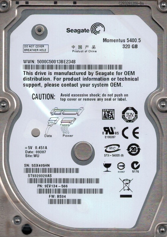 Seagate ST9320320AS P/N: 9EV134-566 F/W: BS04 320GB WU