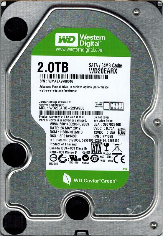 Western Digital WD20EARX-22PASB0 2TB DCM: HBRNNTJMHB