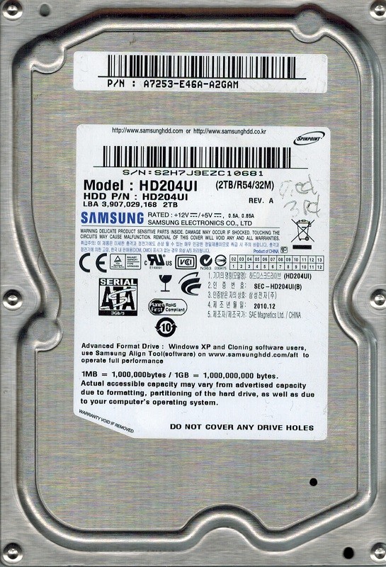 Samsung HD204UI Spinpoint 2TB P/N: A7253-E46A-A2GAM