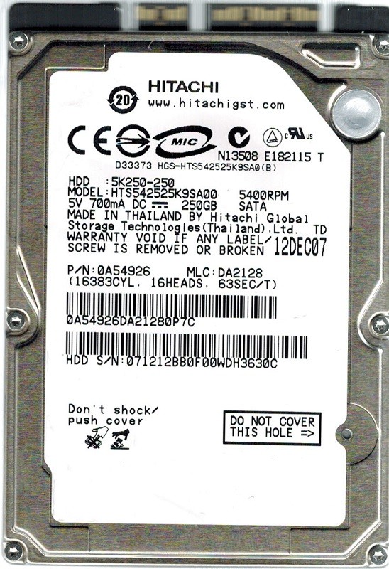 Hitachi HTS542525K9SA00 P/N: 0A54926 MLC: DA2128 250GB