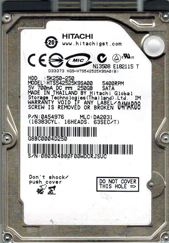 Hitachi HTS542525K9SA00 P/N: 0A54976 MLC: DA2031 250GB